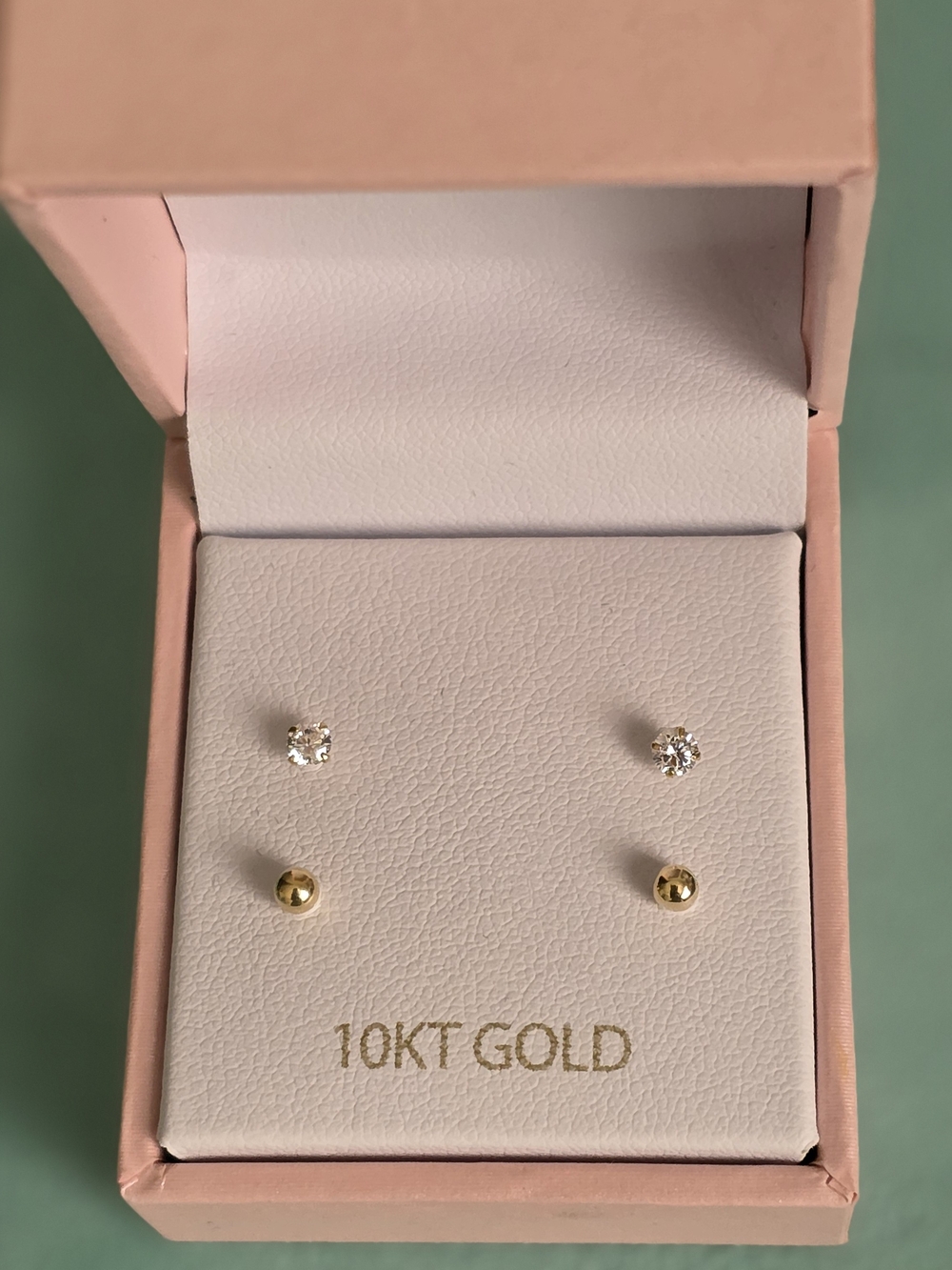 Kids 10KT Gold Stud Earring Set - Gold and Clear